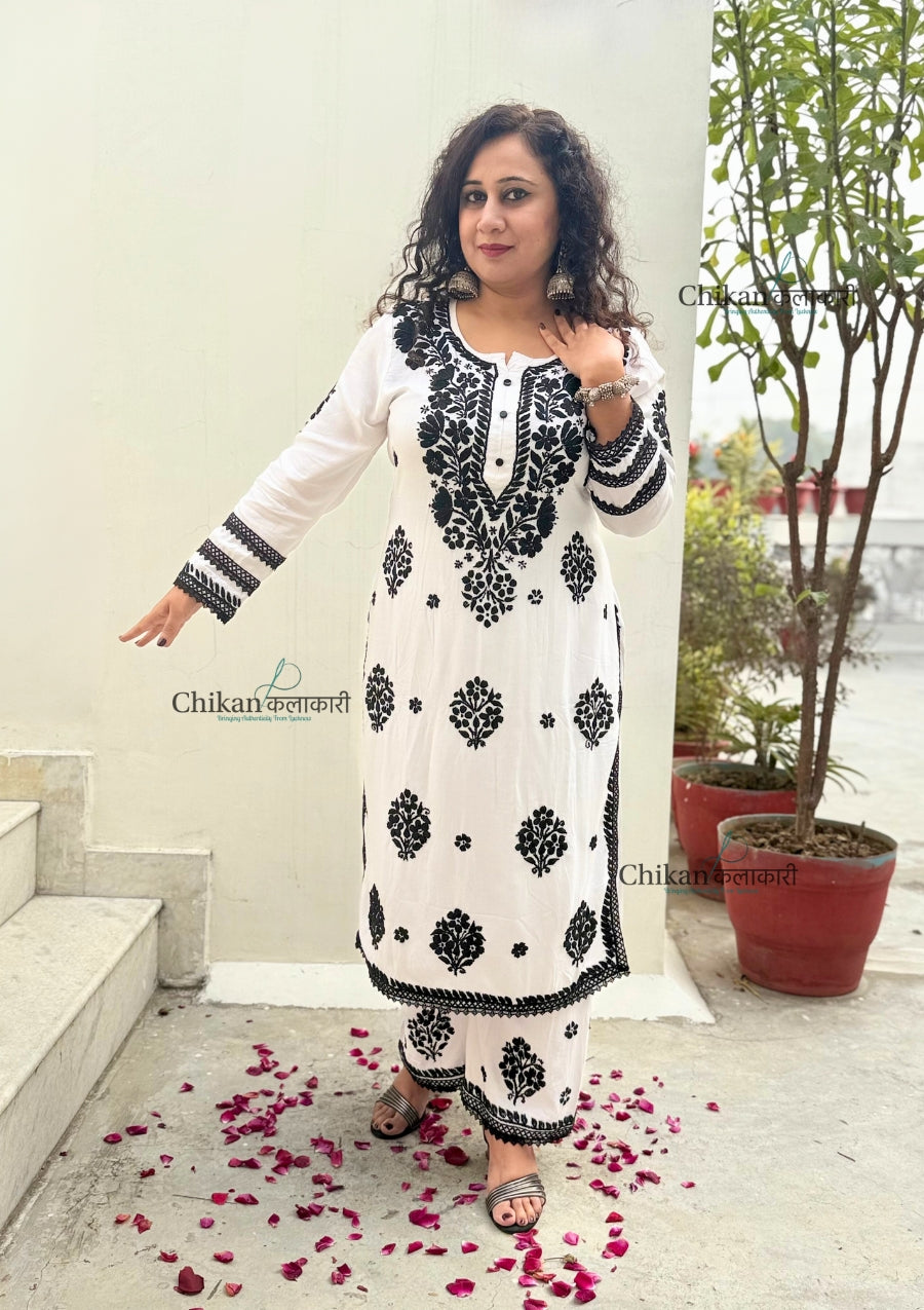 Sameera Rayon Chikankari Kurti Set - White