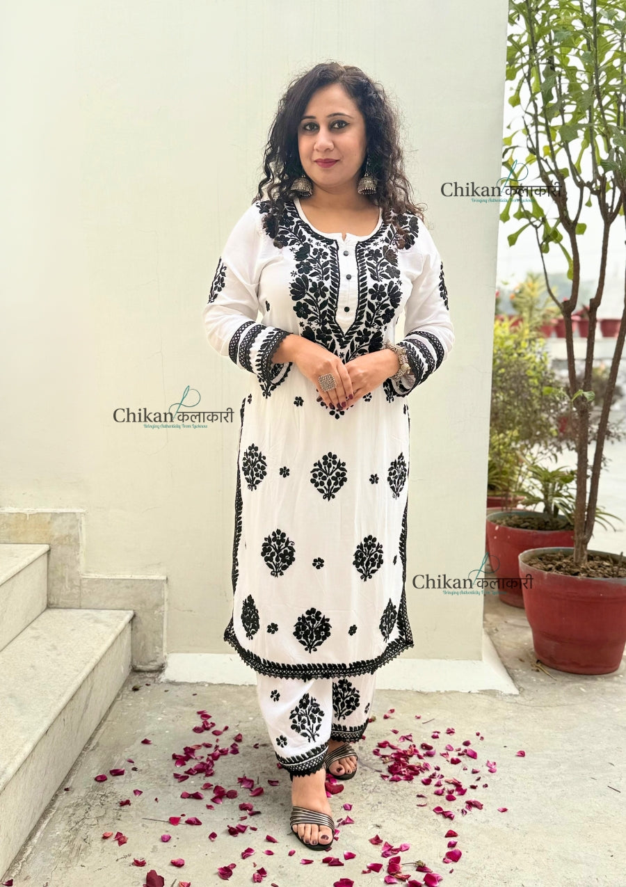 Sameera Rayon Chikankari Kurti Set - White