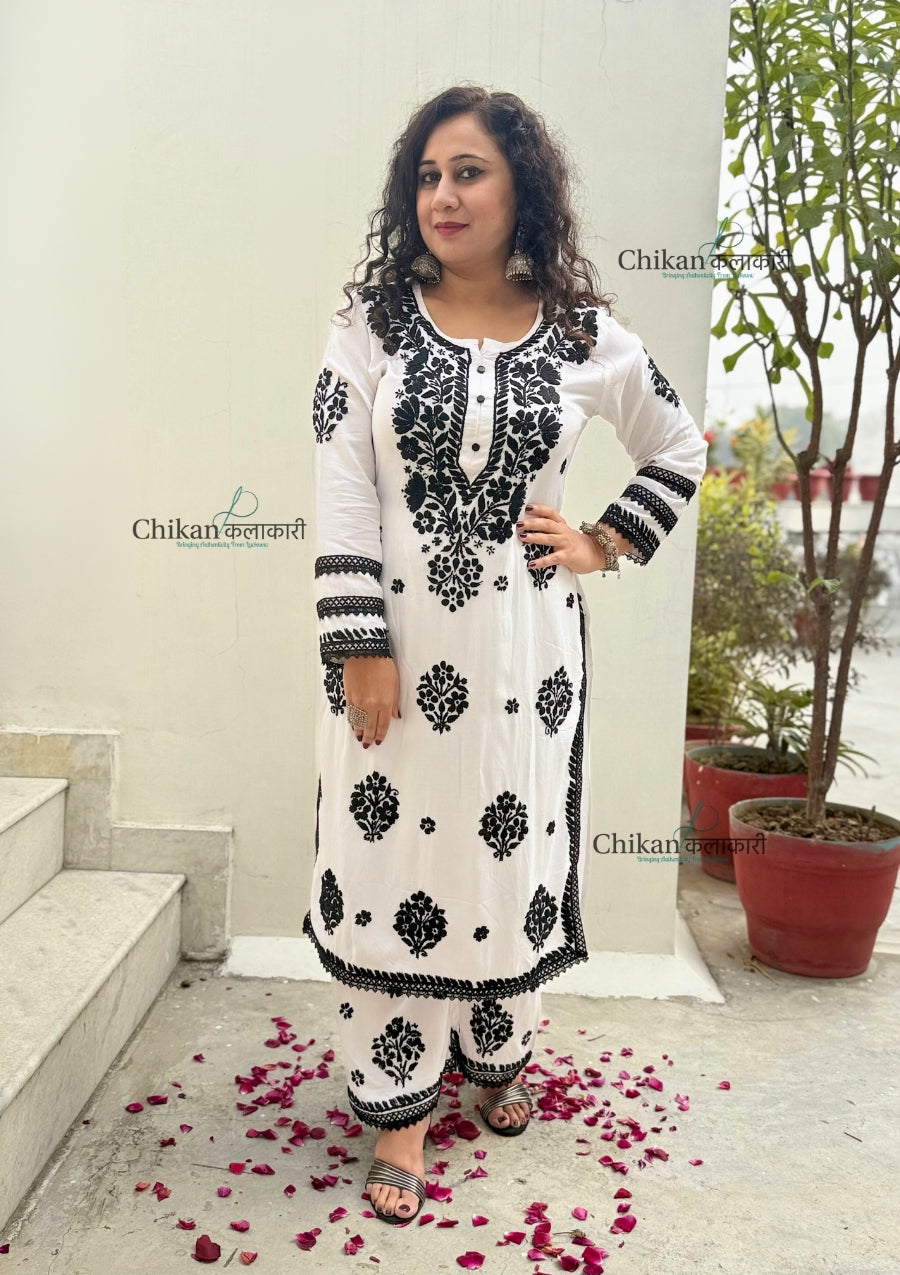 Sameera Rayon Chikankari Kurti Set - White