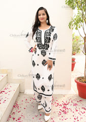 Sameera Rayon Chikankari Kurti Set | chikan curry kurti | lakhnavi kurta | lucknow chikan kurti | house of chikankari