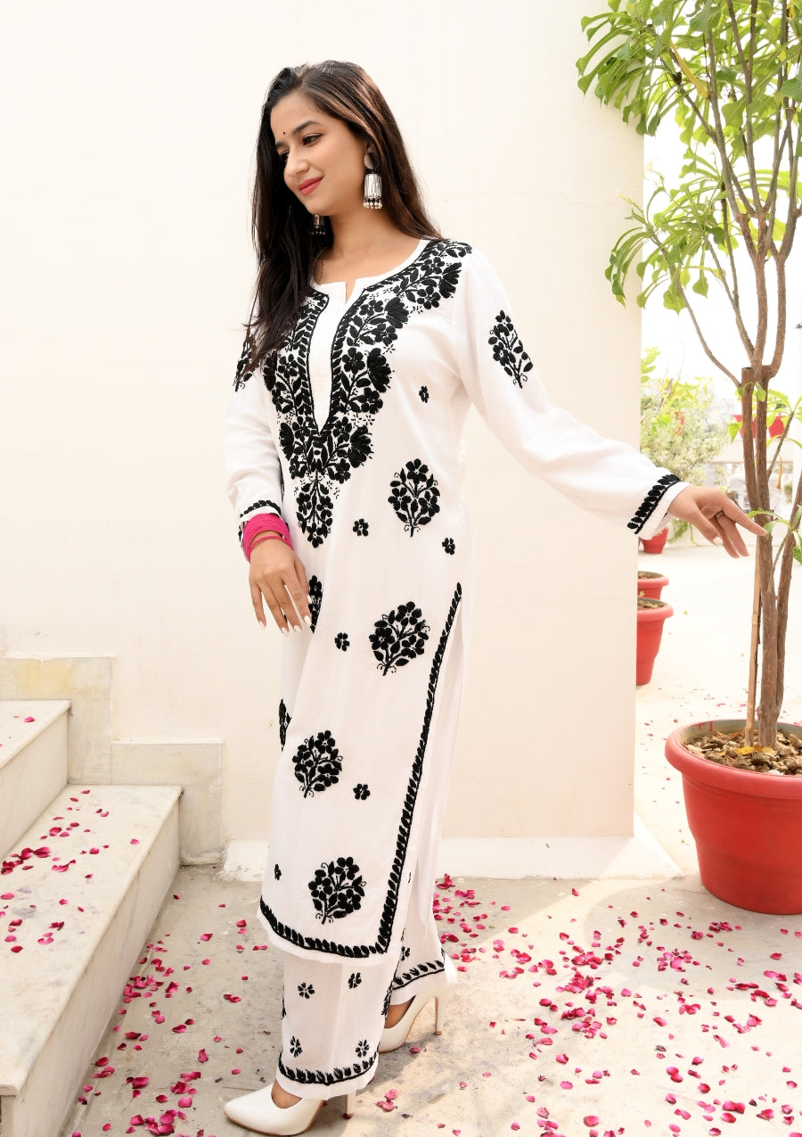 Sameera Rayon Chikankari Kurti Set | chikan curry kurta | lakhnavi kurti | lucknow chikan kurta | house of chikankari