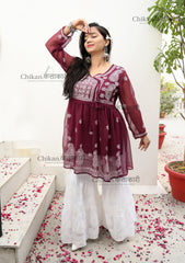 Sana Short Chikankari Kurti | chikan curry kurta | lakhnavi kurti | lucknowi chikan kurta | house of chikankari