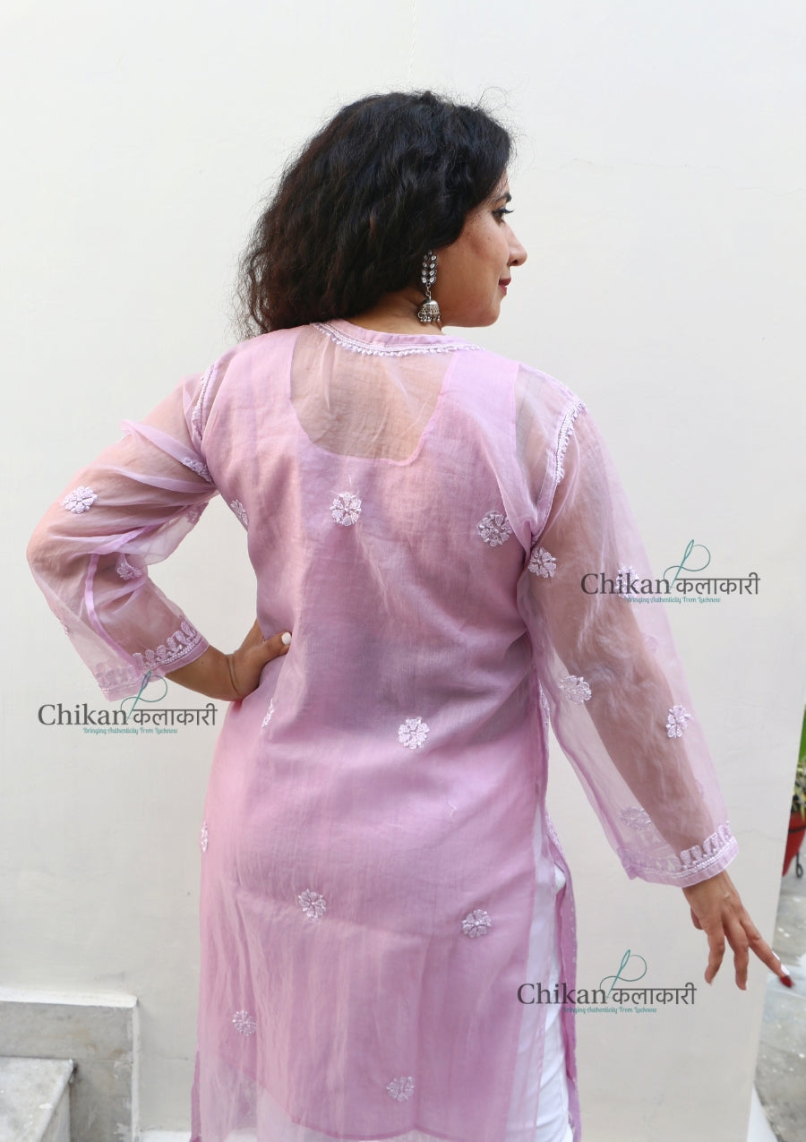 Sanya Organza Chikan Kurta | lucknowi chikan kurti | lakhnavi kurta | chicken curry kurti | house of chikankaari