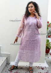 Sanya Organza Chikankari Kurti | lucknowi chikan kurta | lakhnavi kurti | chicken curry kurti | lucknow kurti