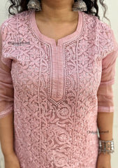Sanya Brown Organza Jaal Chikankari Kurti