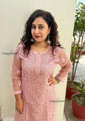 Sanya Brown Organza Jaal Chikankari Kurti
