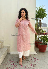 Sanya Brown Organza Jaal Chikankari Kurti