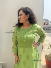 Sazia Premium Kota Chikankari Kurti - Green