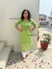 Sazia Premium Kota Chikankari Kurti - Green
