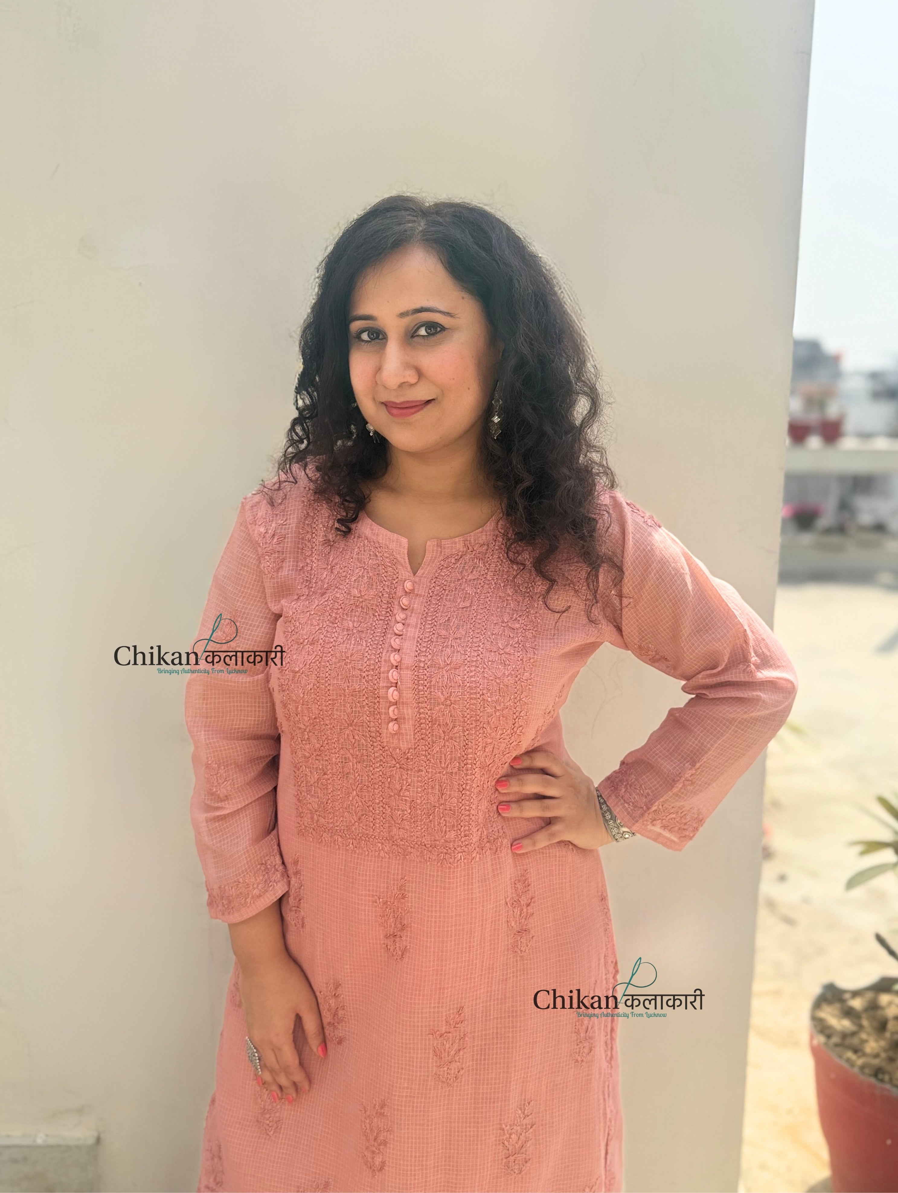 Sazia Premium Kota Chikankari Kurti - Brown
