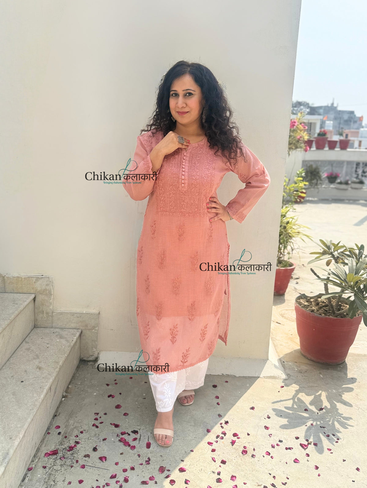 Sazia Premium Kota Chikankari Kurti - Brown