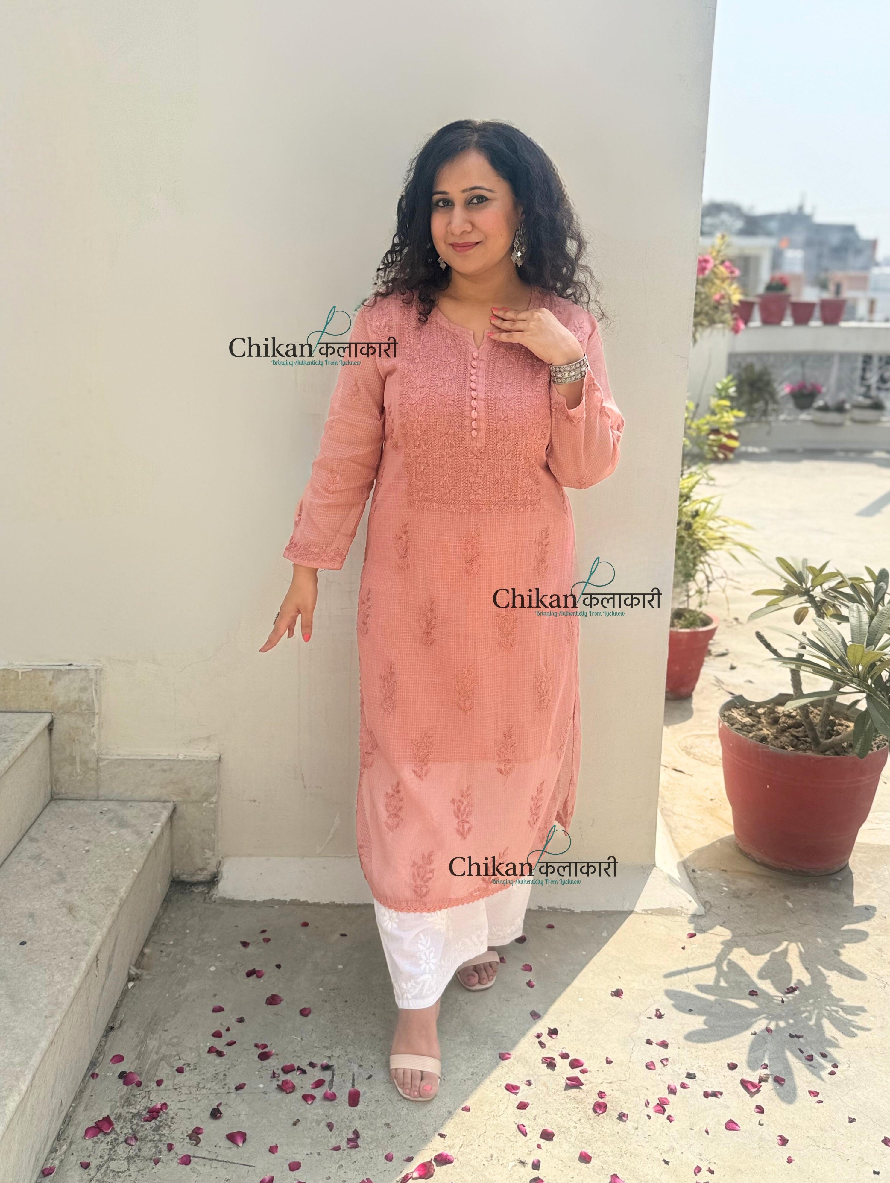 Sazia Premium Kota Chikankari Kurti - Brown