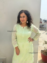 Sazia Premium Kota Chikankari Kurti - Light Green