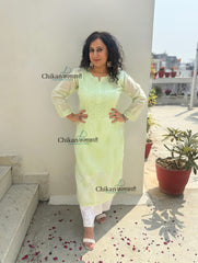 Sazia Premium Kota Chikankari Kurti - Light Green