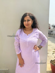 Sazia Premium Kota Chikankari Kurti - Light Purple