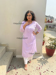 Sazia Premium Kota Chikankari Kurti - Light Purple