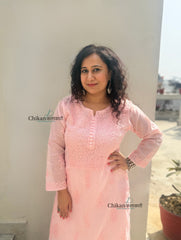 Sazia Premium Kota Chikankari Kurti - Peachy Pink