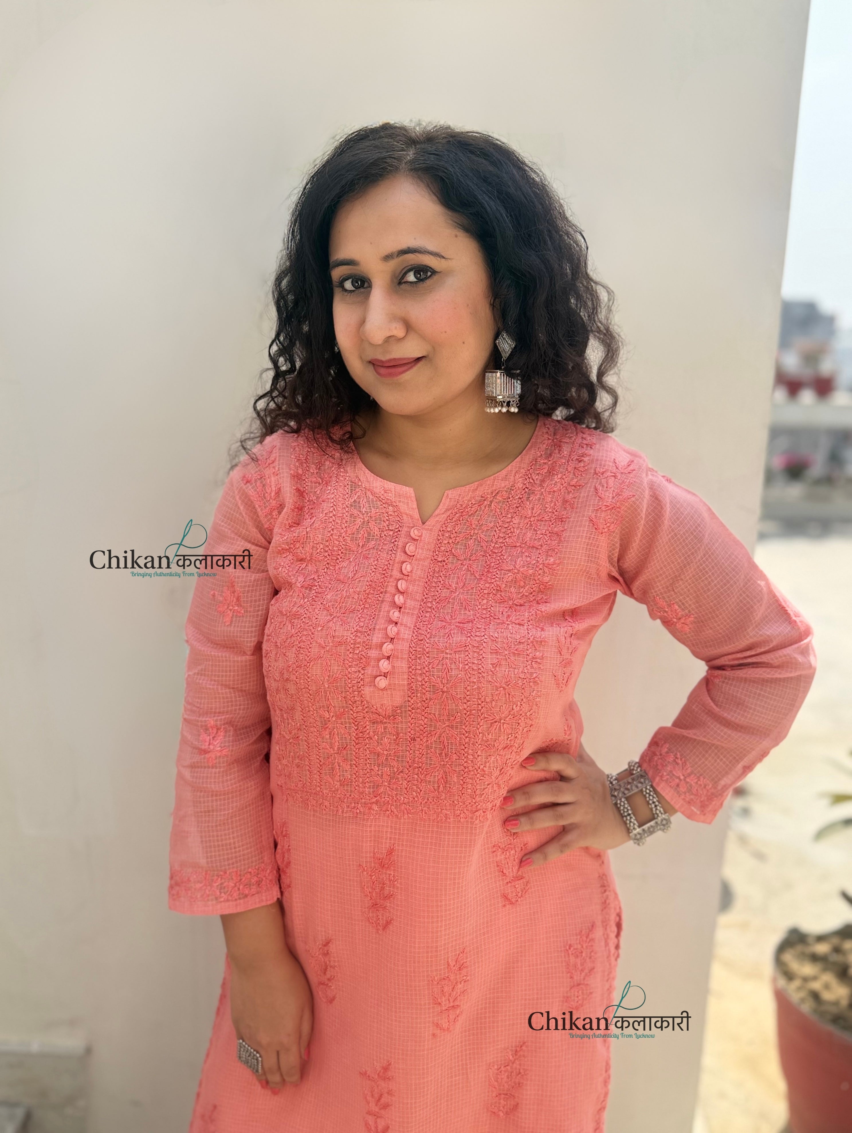 Sazia Premium Kota Chikankari Kurti - Rust