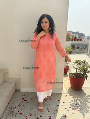 Sazia Premium Kota Chikankari Kurti - Rust
