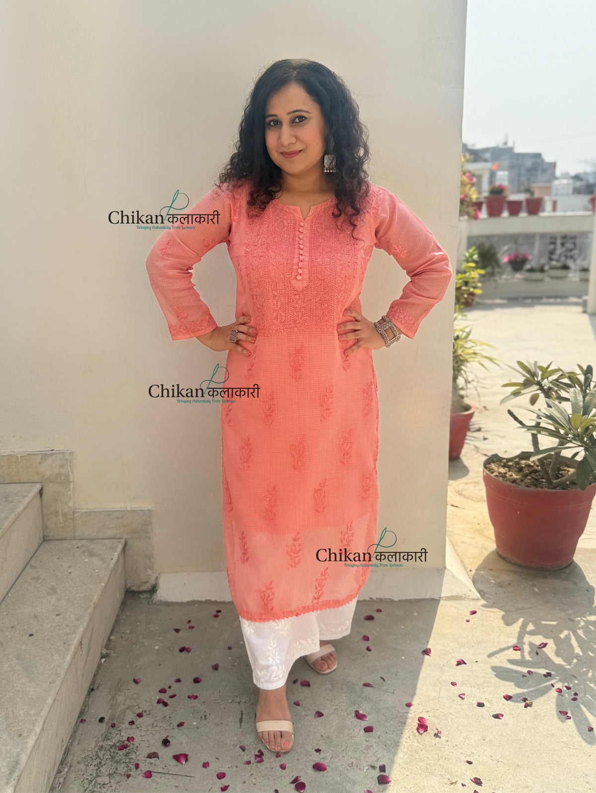 Sazia Premium Kota Chikankari Kurti - Rust