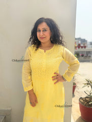Sazia Premium Kota Chikankari Kurti - Yellow