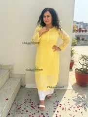 Sazia Premium Kota Chikankari Kurti - Yellow