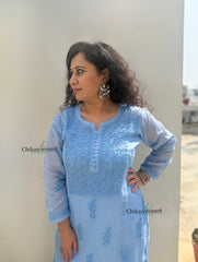 Sazia Premium Kota Chikankari Kurti - Powder Blue