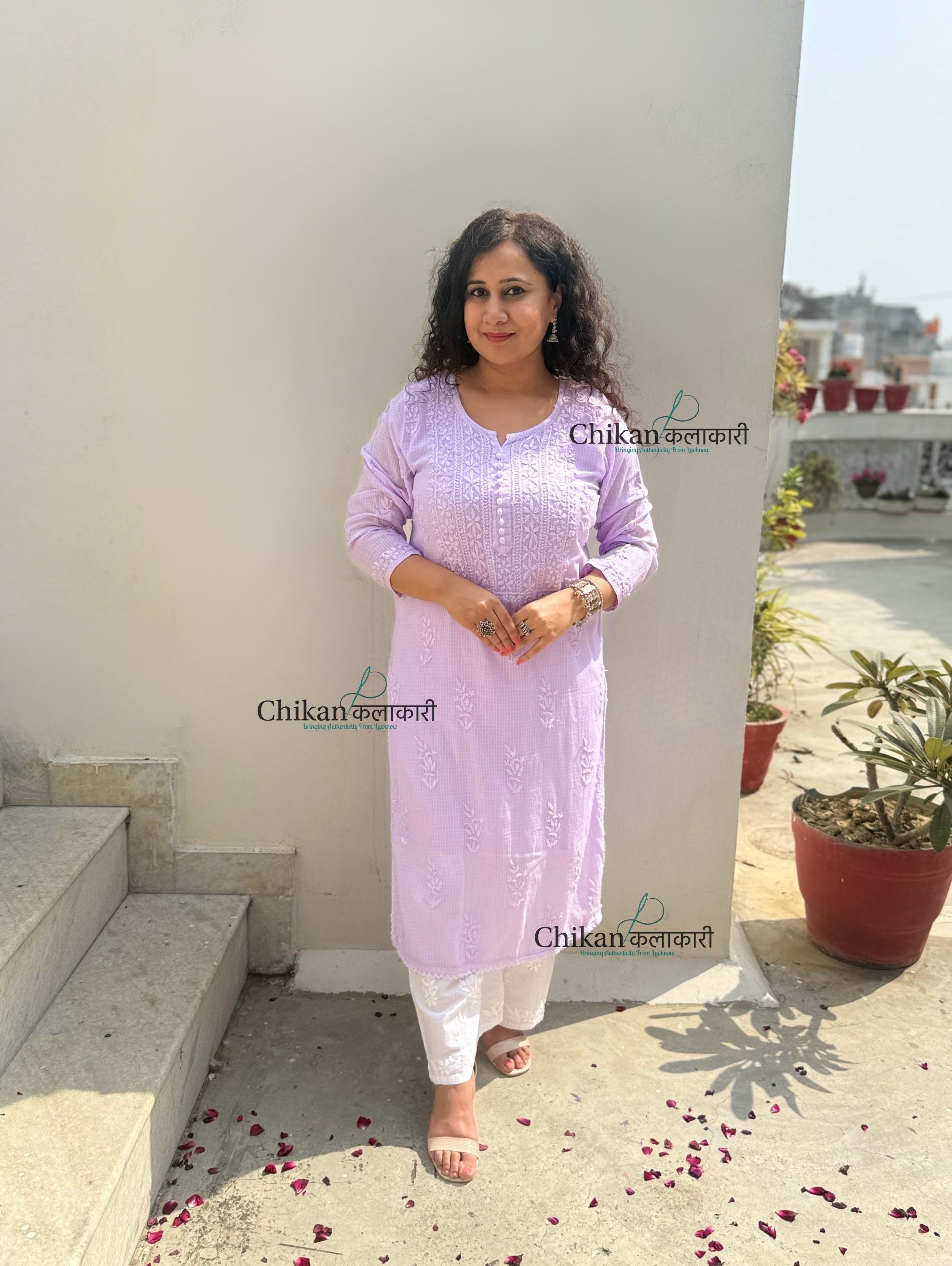 Sazia Premium Kota Chikankari Kurti - Light Purple