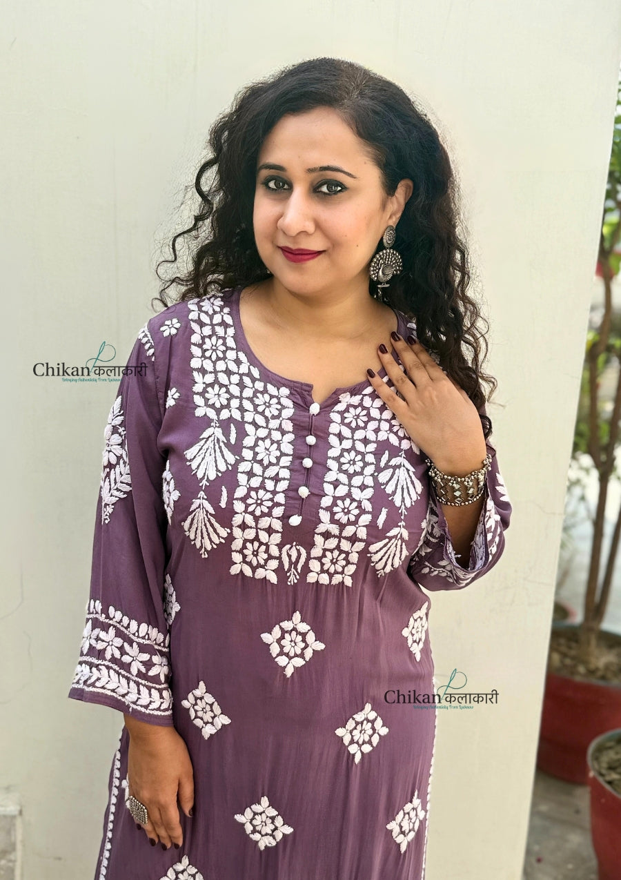 Seerat Modal Chikankari Kurti - Mauve