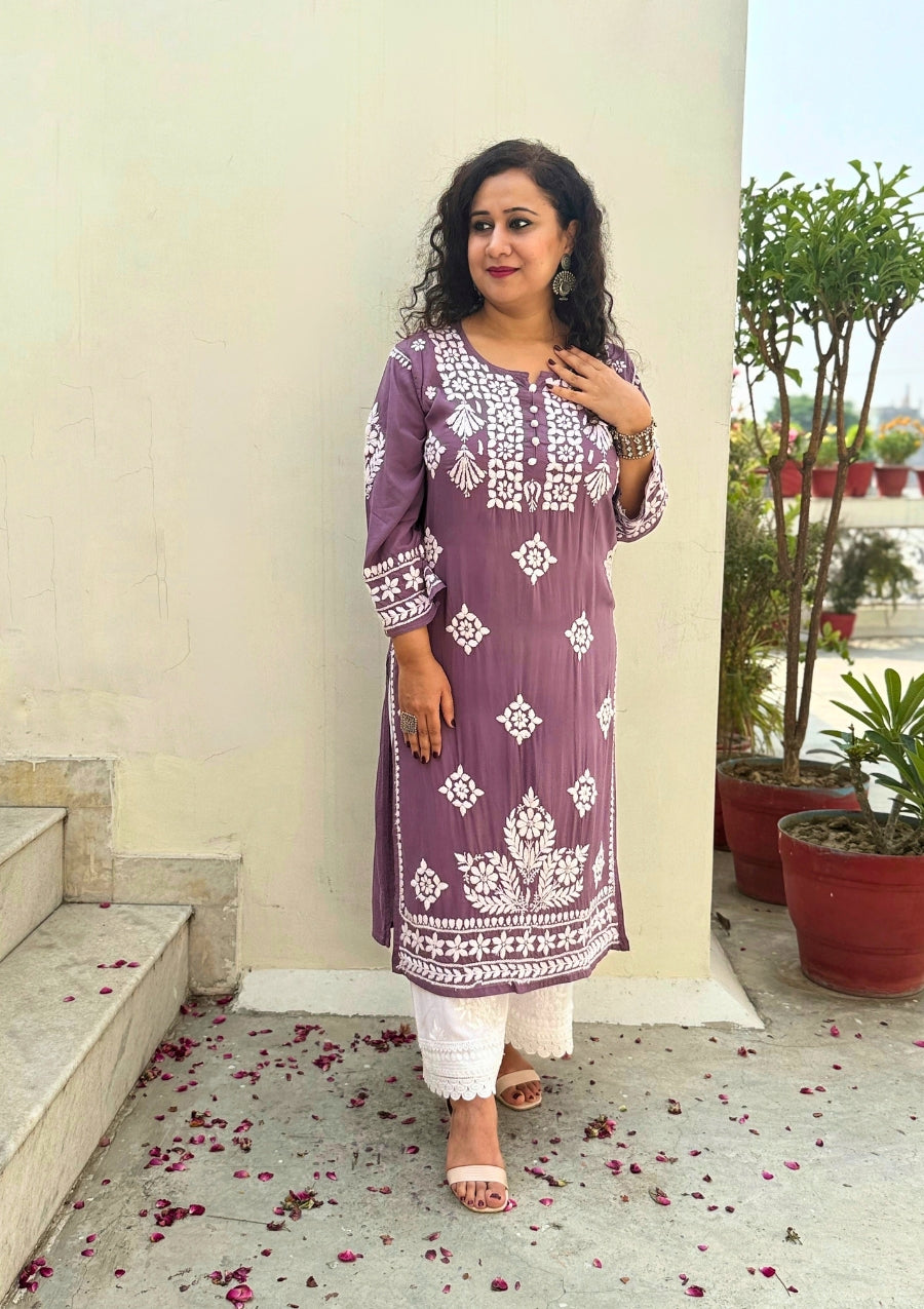 Seerat Modal Chikankari Kurti - Mauve