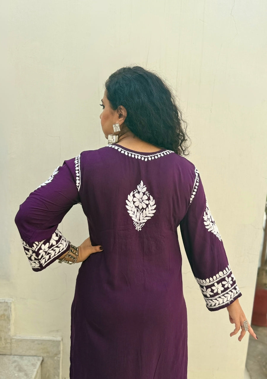 Seerat Modal Chikankari Kurti - Wine