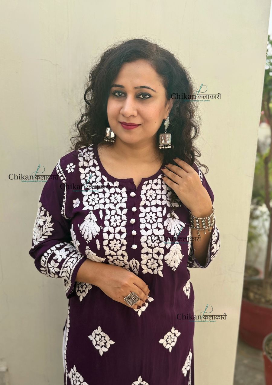 Seerat Modal Chikankari Kurti - Wine