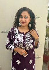Seerat Modal Chikankari Kurti - Wine