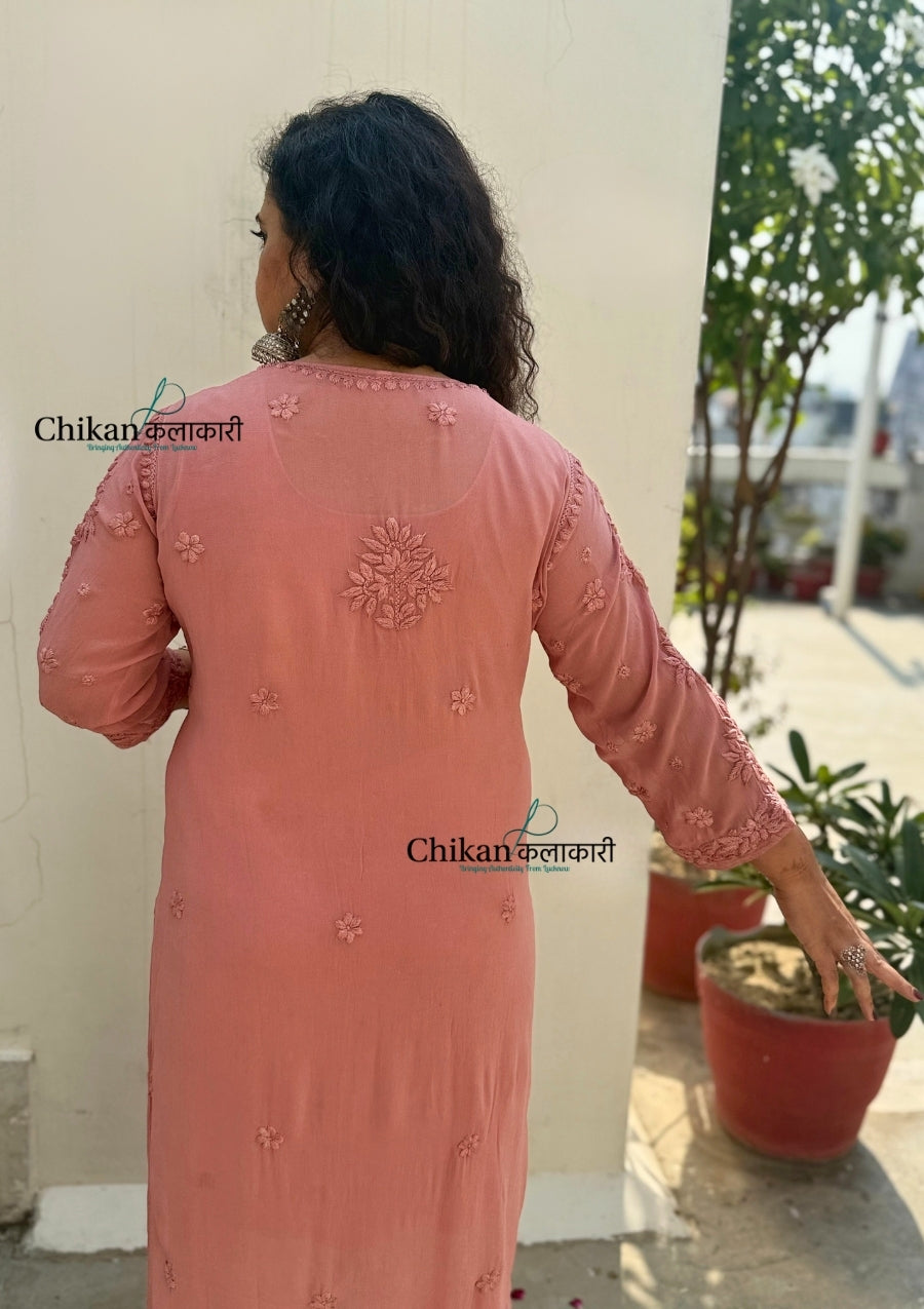Sehar Viscose Chikankari Kurti - Brown