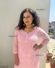 Sehar Viscose Chikankari Kurti - Pink