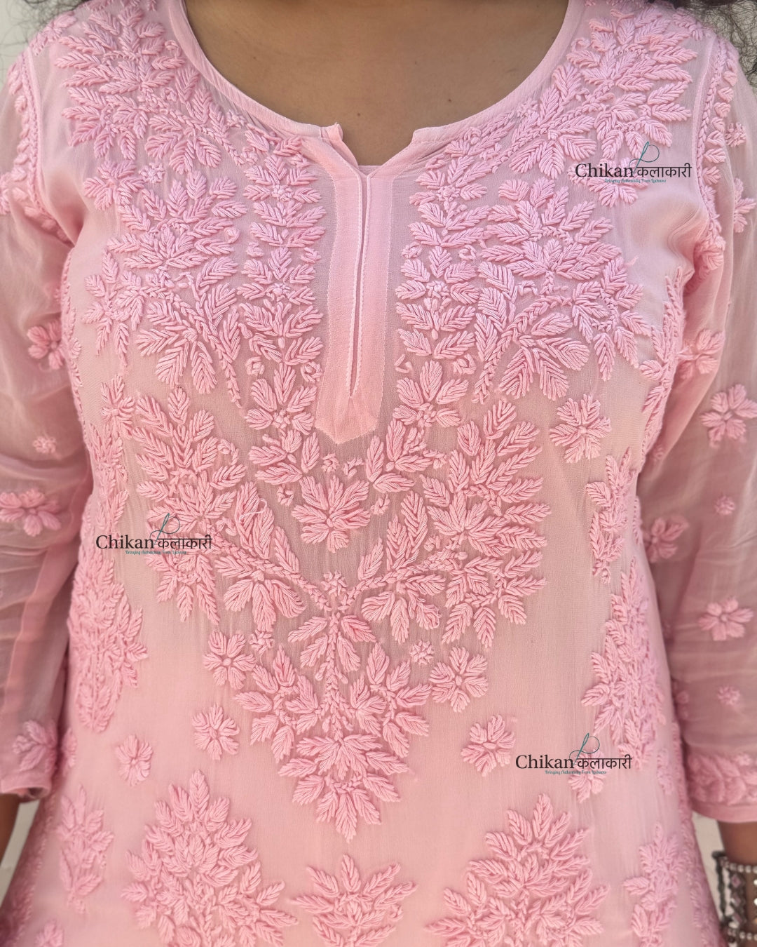 Sehar Viscose Chikankari Kurti - Pink