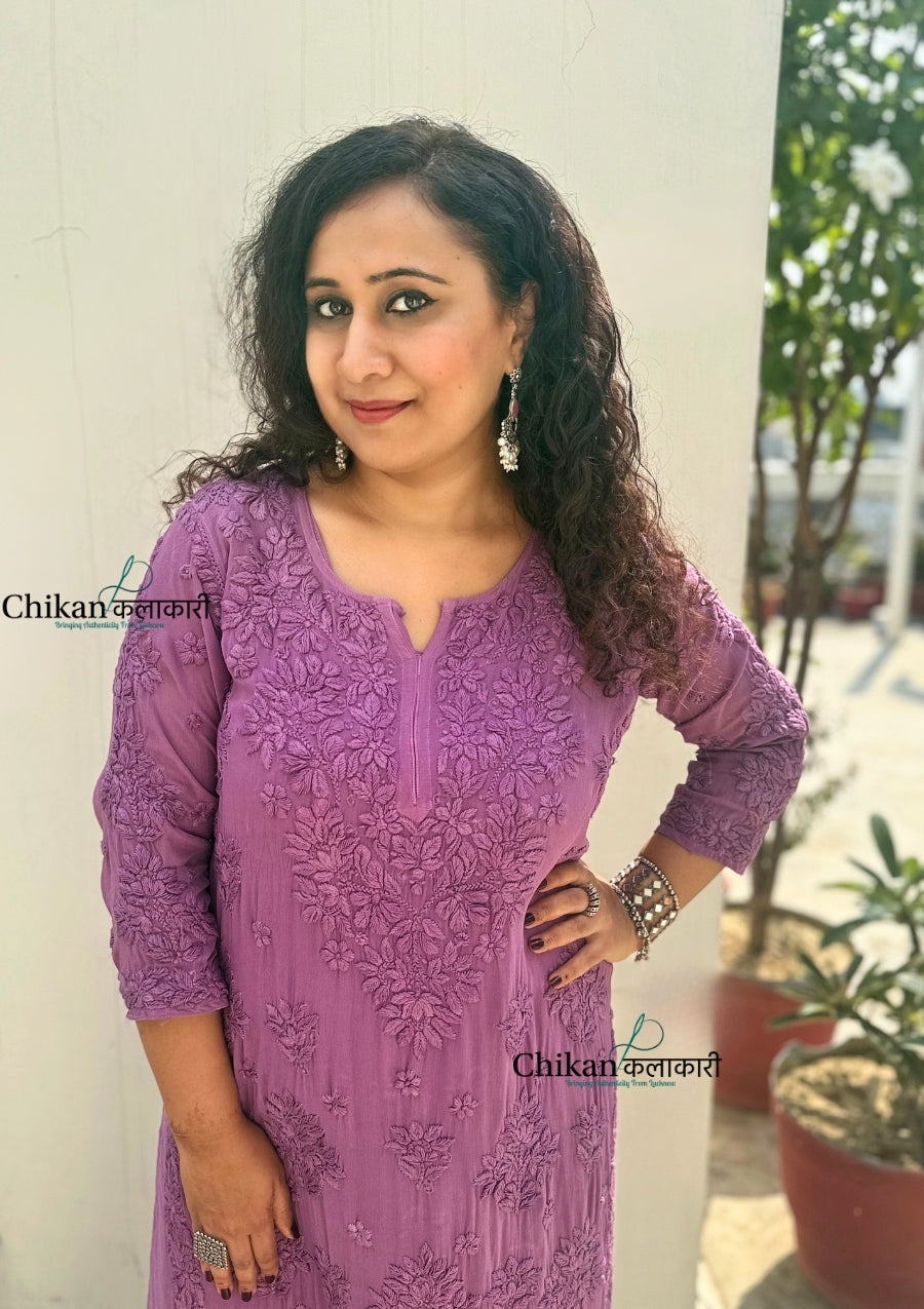 Sehar Viscose Chikankari Kurti - Purple
