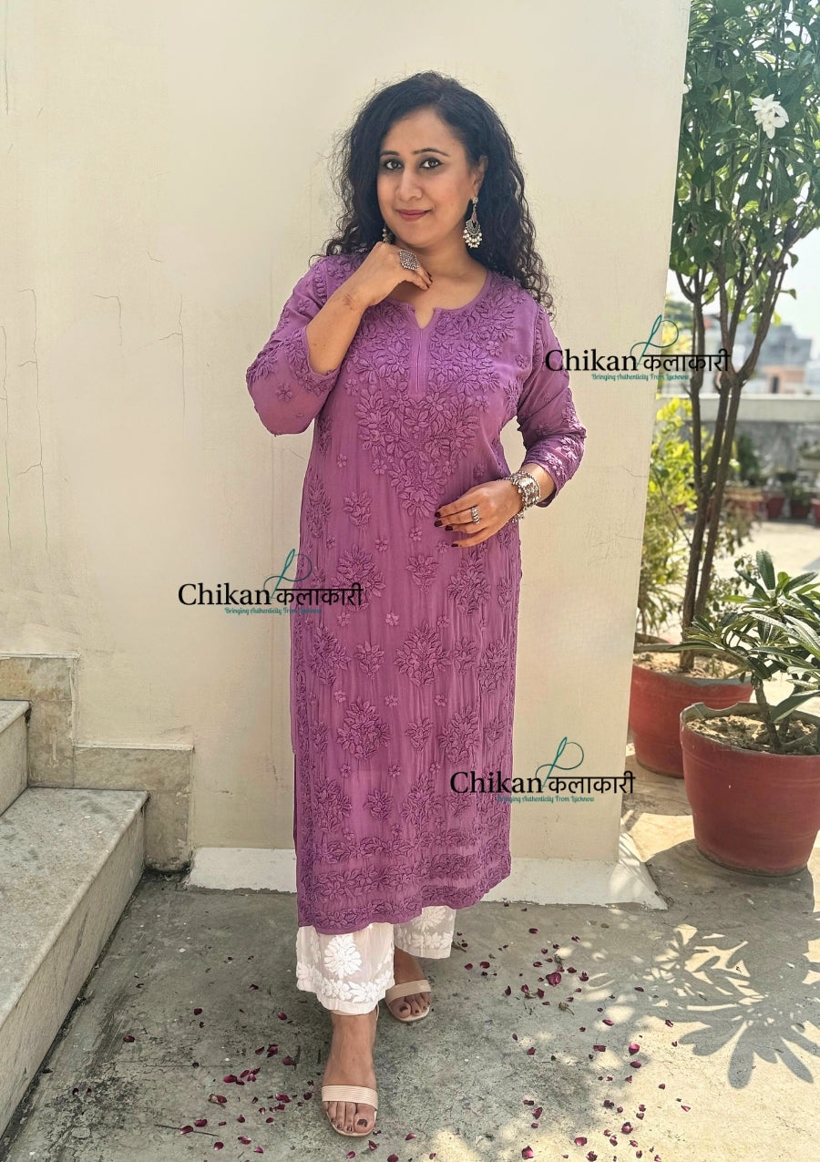 Sehar Viscose Chikankari Kurti - Purple