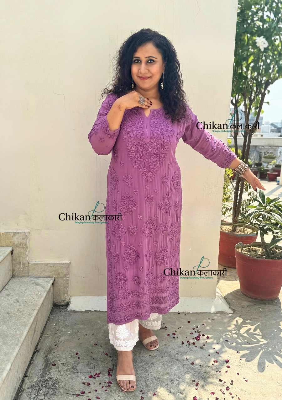 Sehar Viscose Chikankari Kurti - Purple