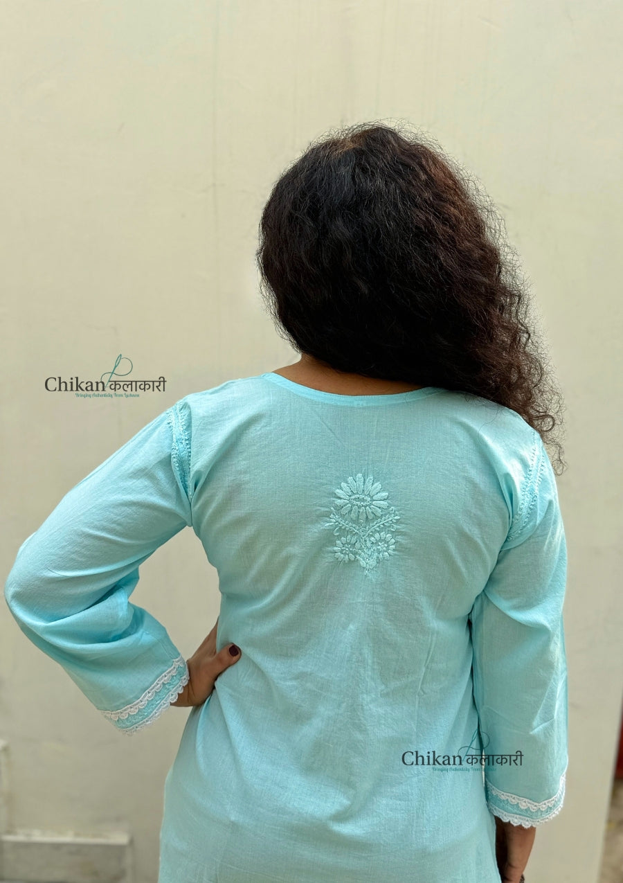 Shanaya Blue Short Chikankari Kurti