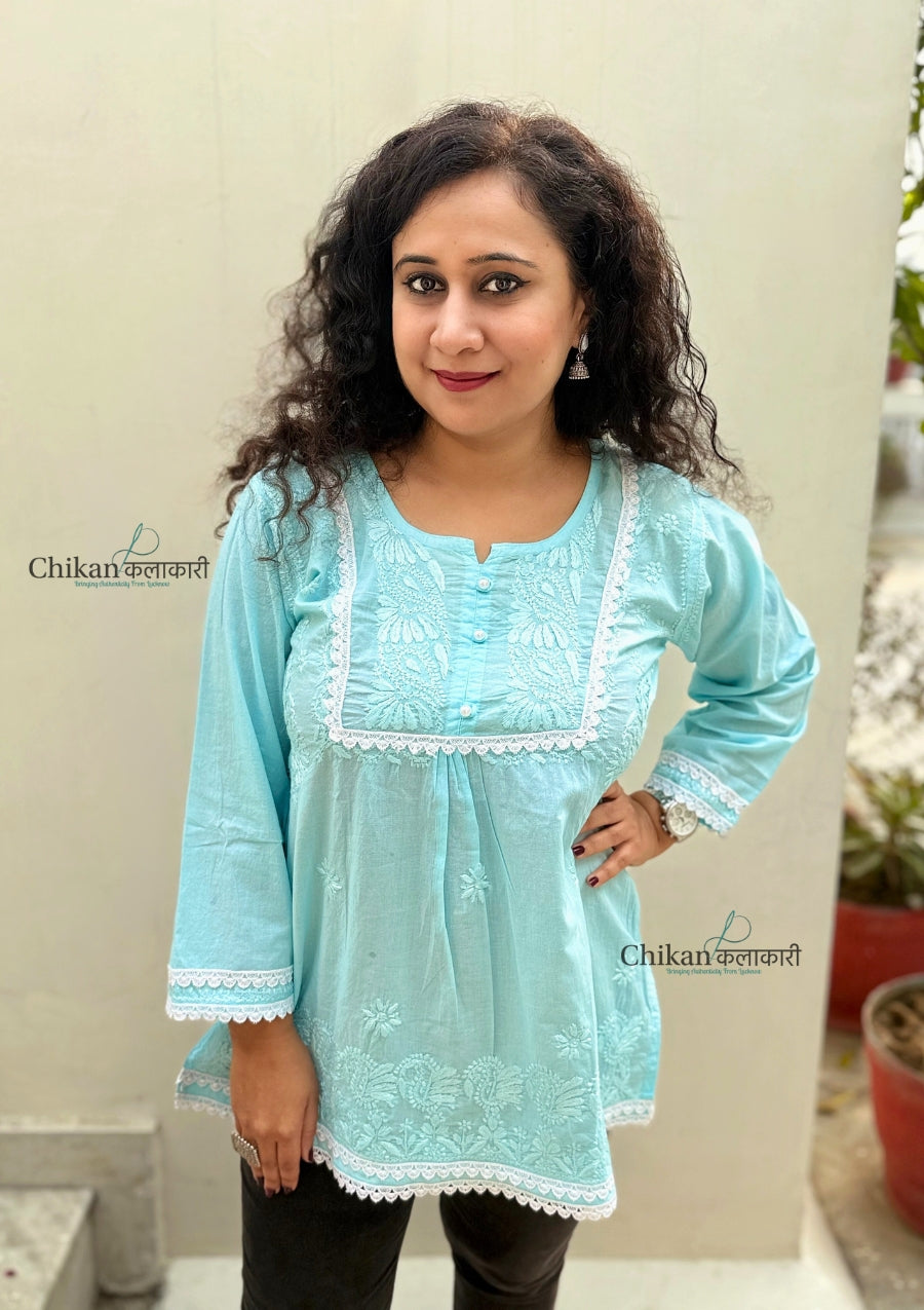 Shanaya Blue Short Chikankari Kurti