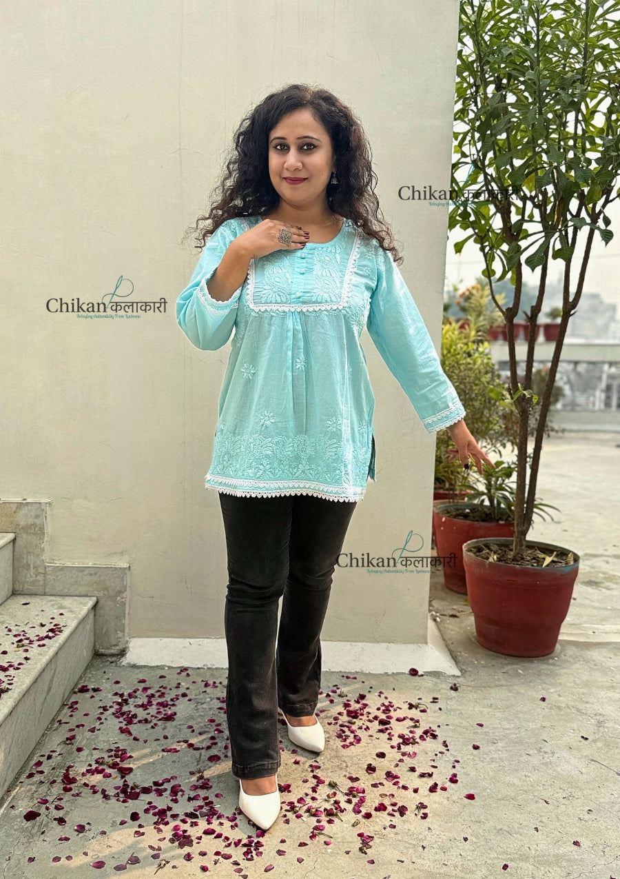 Shanaya Blue Short Chikankari Kurti