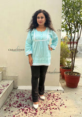 Shanaya Blue Short Chikankari Kurti