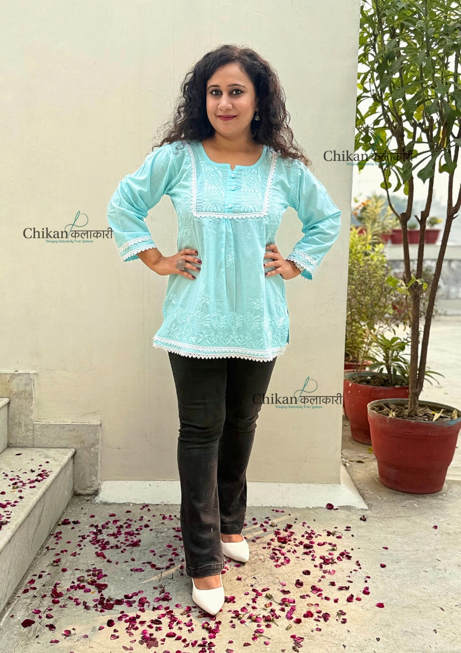 Shanaya Blue Short Chikankari Kurti