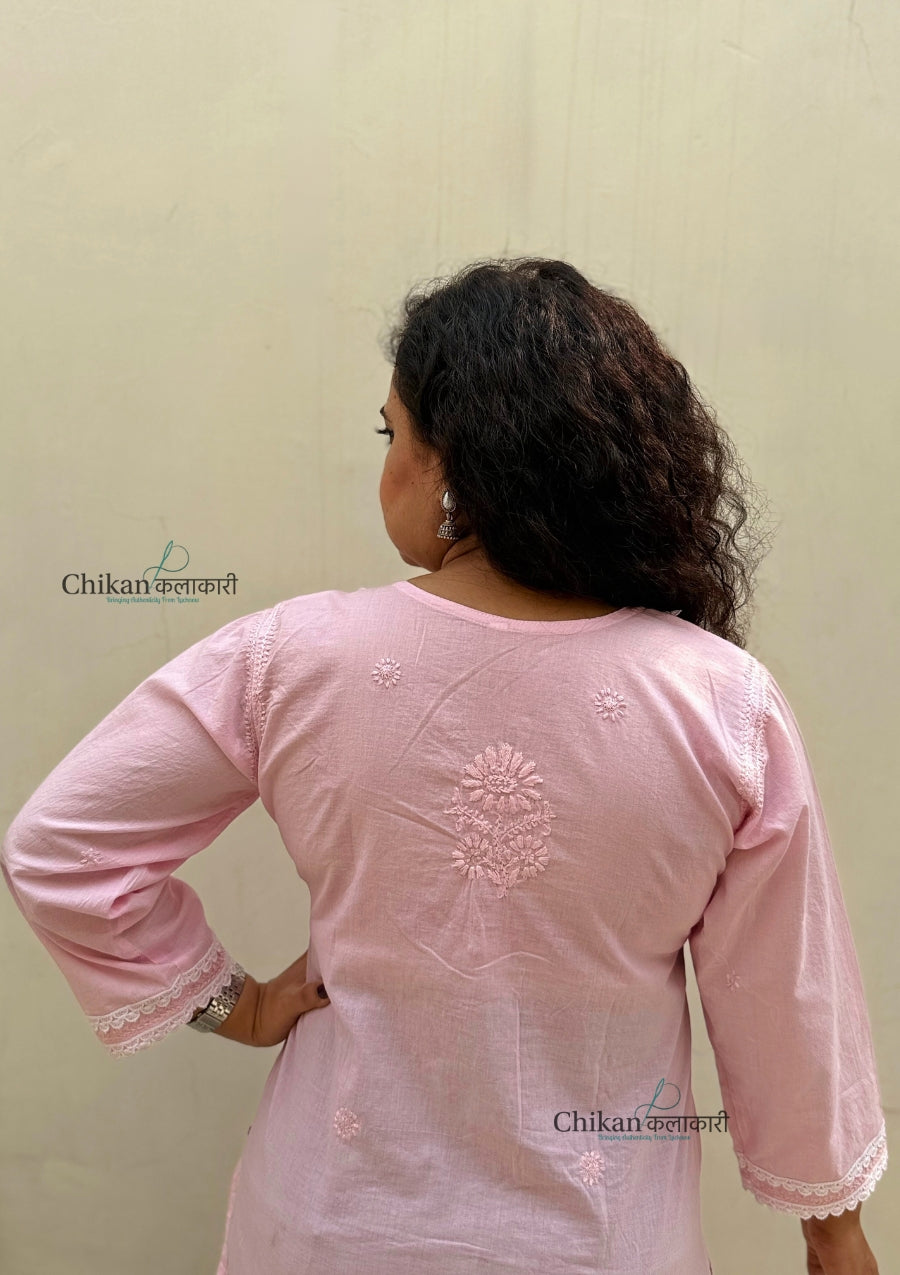 Shanaya Pink Short Chikankari Kurti