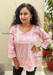 Shanaya Pink Short Chikankari Kurti