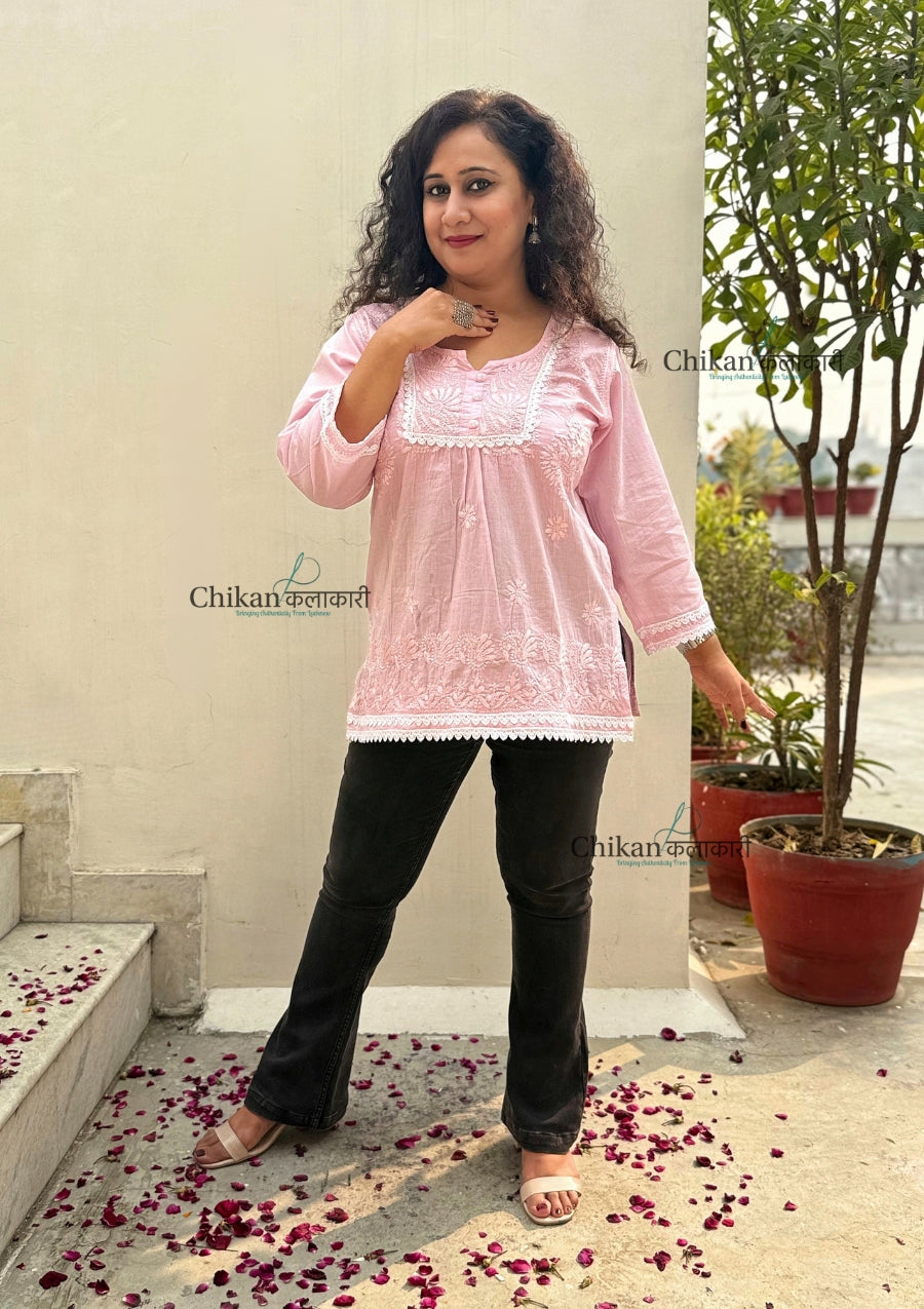 Shanaya Pink Short Chikankari Kurti