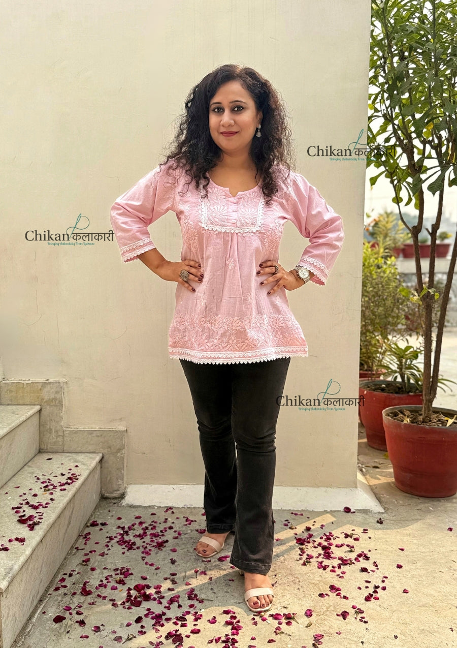 Shanaya Pink Short Chikankari Kurti