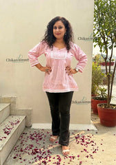 Shanaya Pink Short Chikankari Kurti