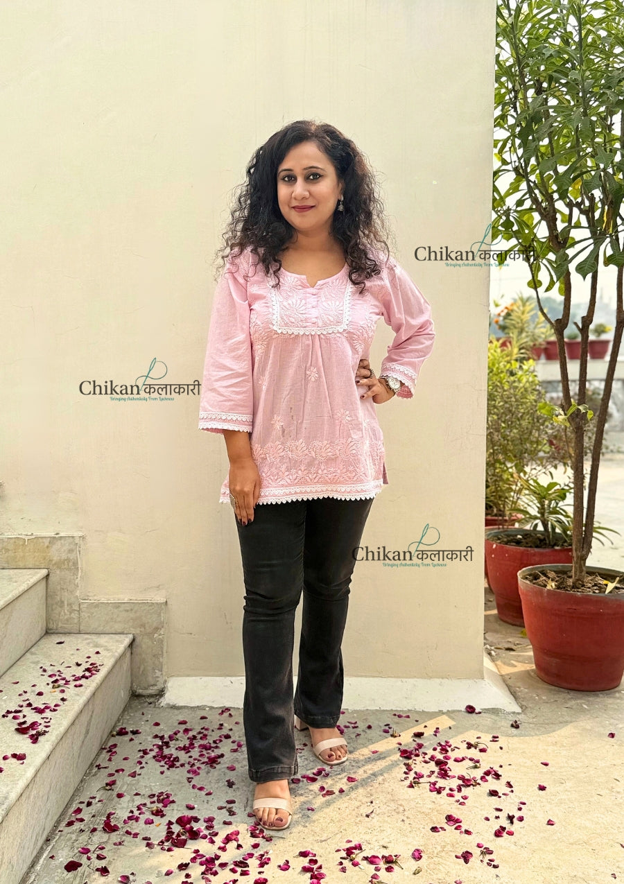 Shanaya Pink Short Chikankari Kurti